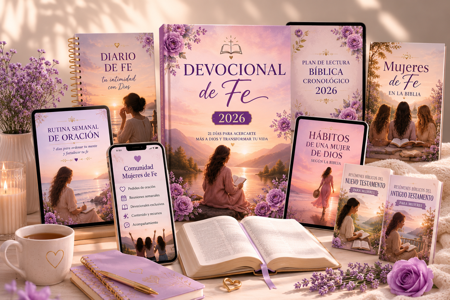 Todo lo que recibís: Devocional de Fe, Diario de Fe, Plan de lectura bíblica, Rutina semanal, Comunidad Mujeres de Fe y bonos